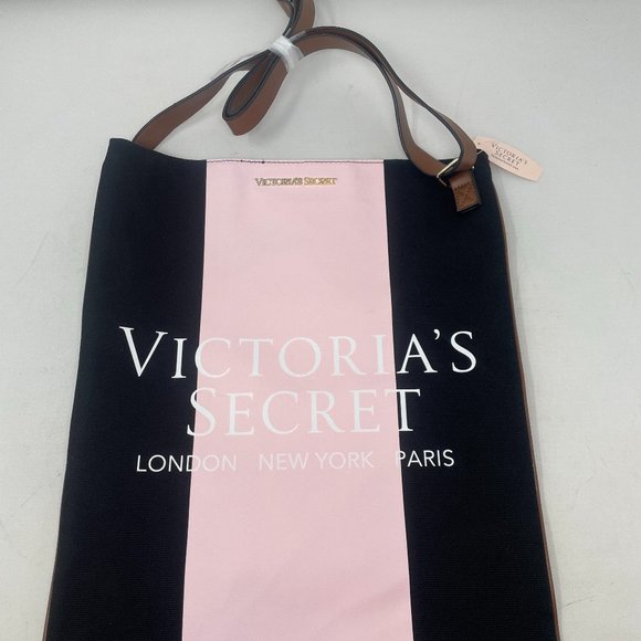 Victoria's Secret Bags New Victorias Secret Pink Black Stripe Messenger Crossbody Tote Bag